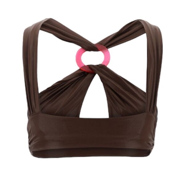 The Attico Cross Strap Faux-Leather Bikini Top Small Brown - Picture 3 of 10